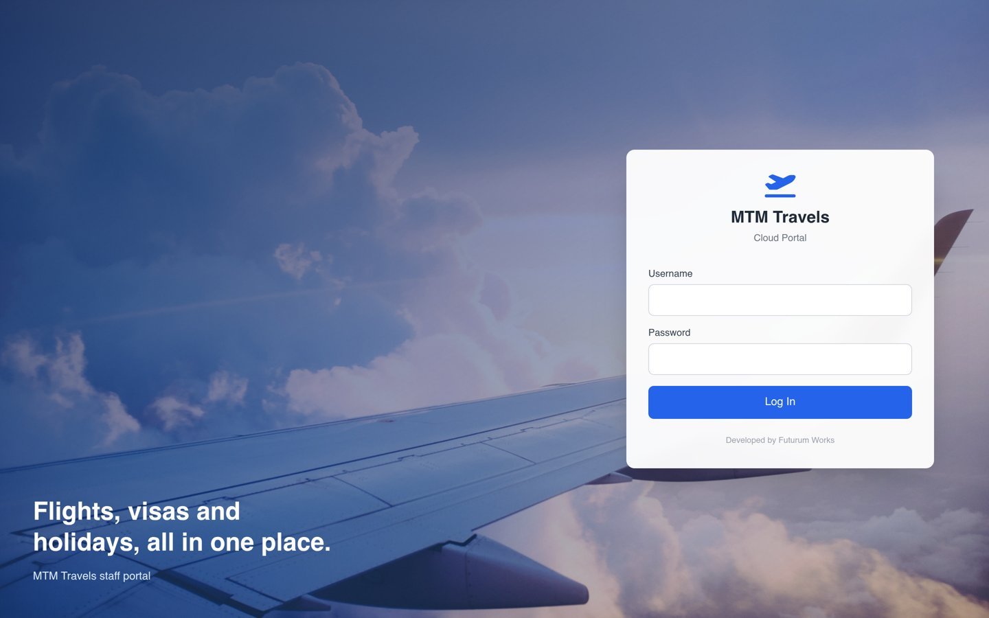MTM Travels — Web Application by Futurum Works MTM Travels cloud staff portal web application developed by Futurum Works